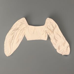 Beige Cropped Long Sleeve Peasant Balloon Blouse Women Size Small CottageCore